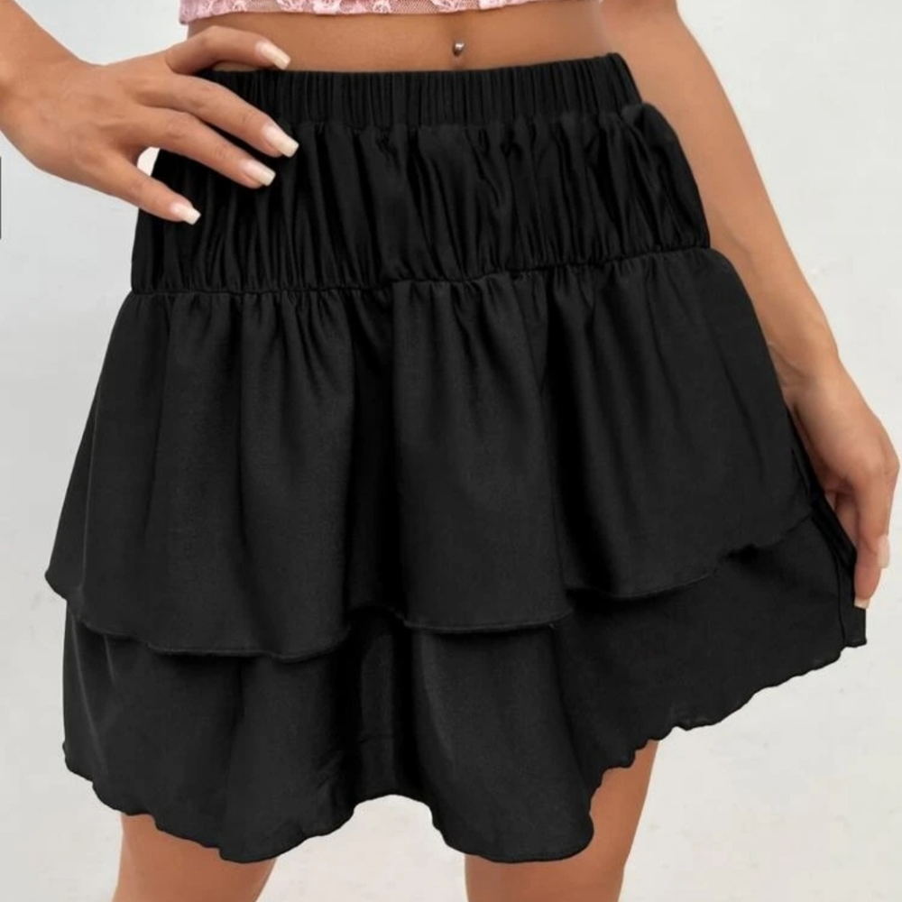 SHEIN Ruffled black high waist skirt